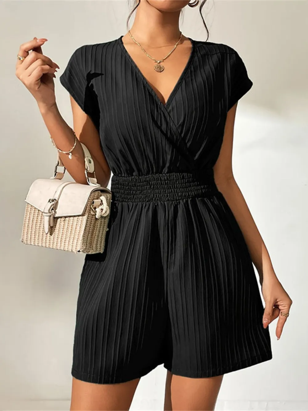 Tied Surplice Short Sleeve Romper, image 5