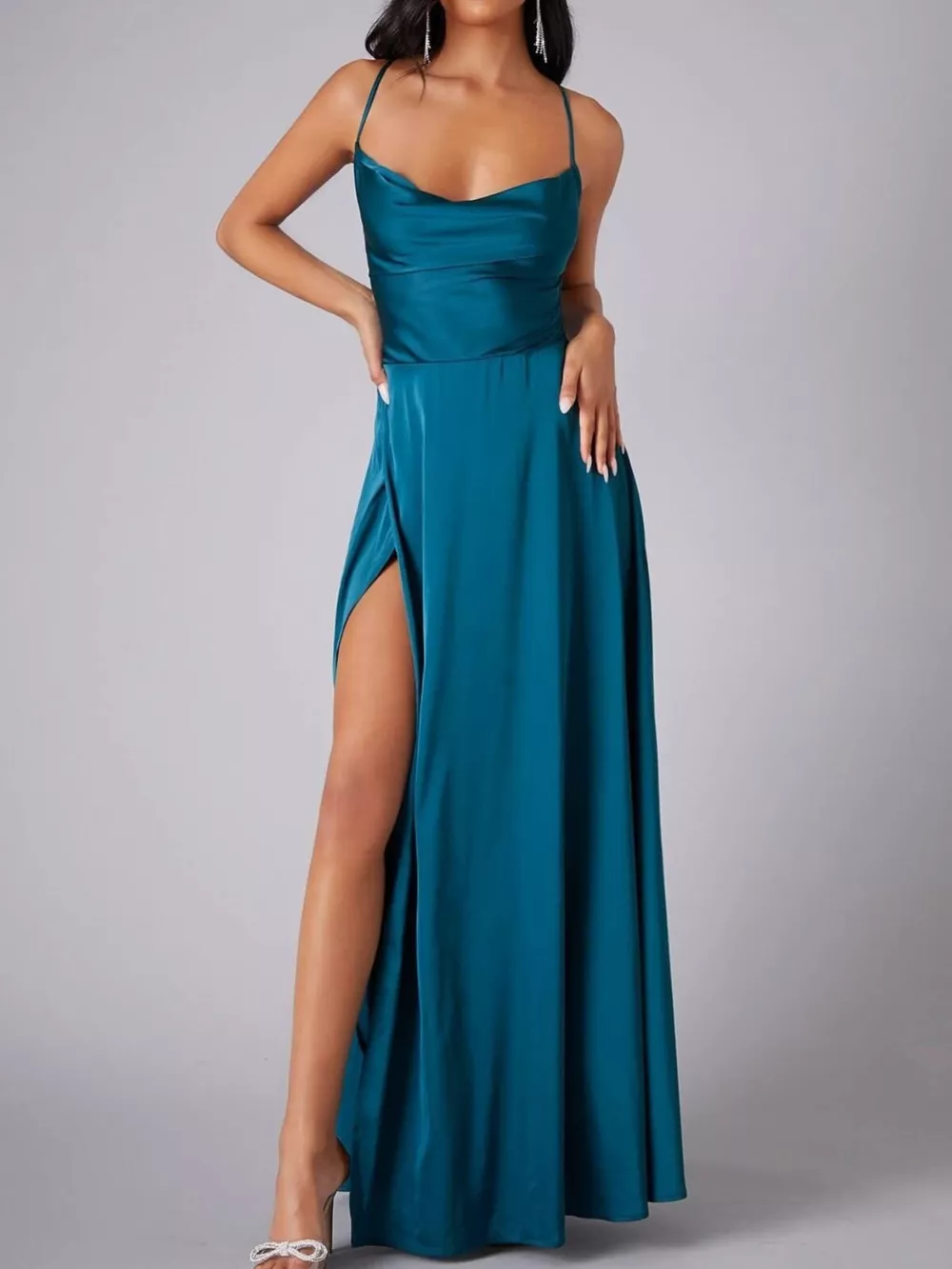 Lace Up Back Split Maxi Dress, image 7