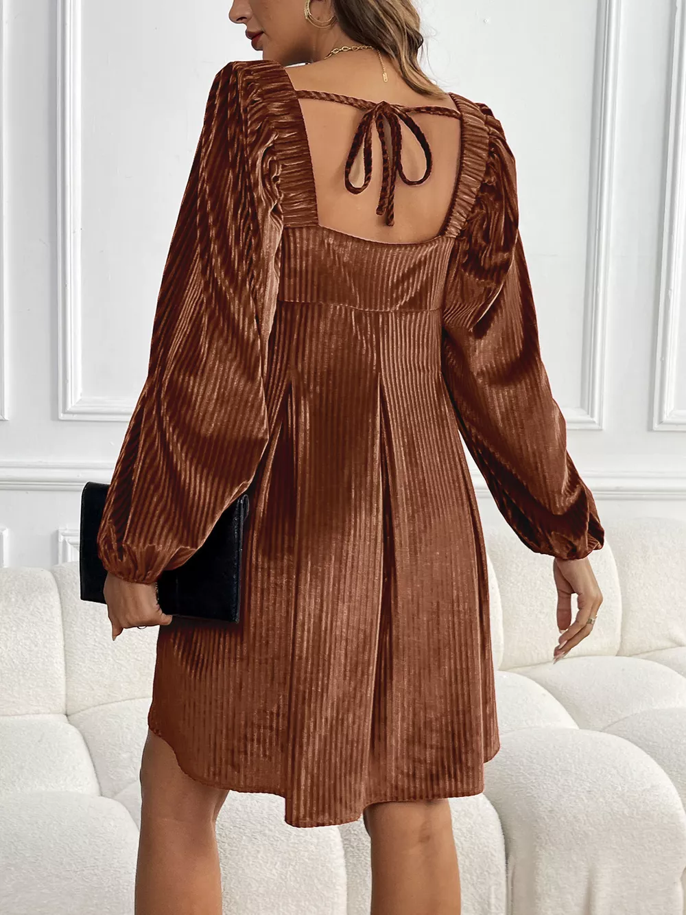 Velvet Square Neck Long Sleeve Dress, image 3