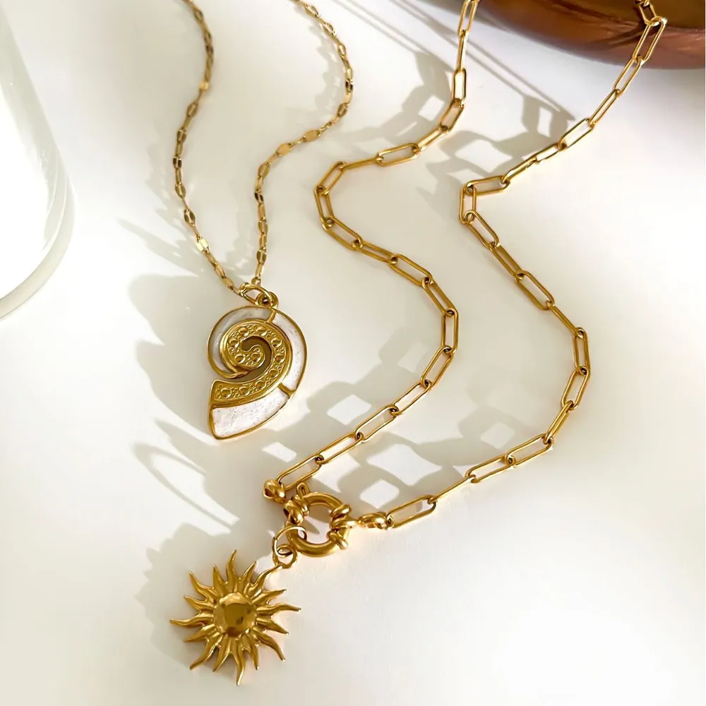 2-Piece 18K Gold-Plated Sun & Wave Pendant Necklace, image 6