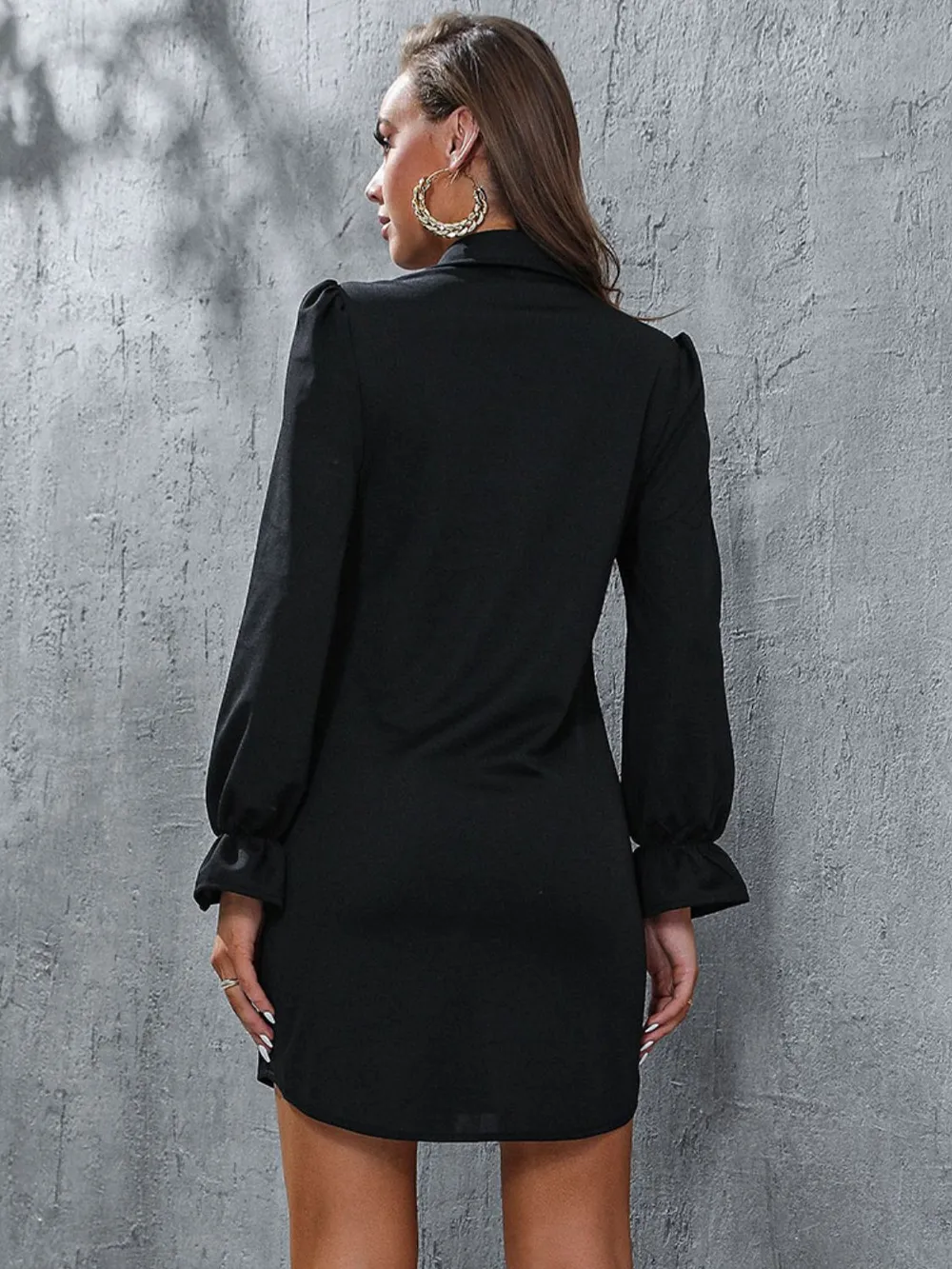Ruched Button Up Long Sleeve Dress, image 2