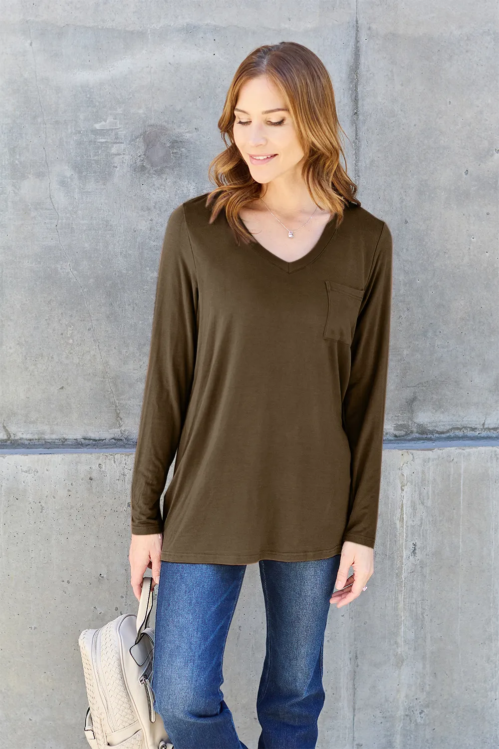 Full Size V-Neck Long Sleeve Top, image 12