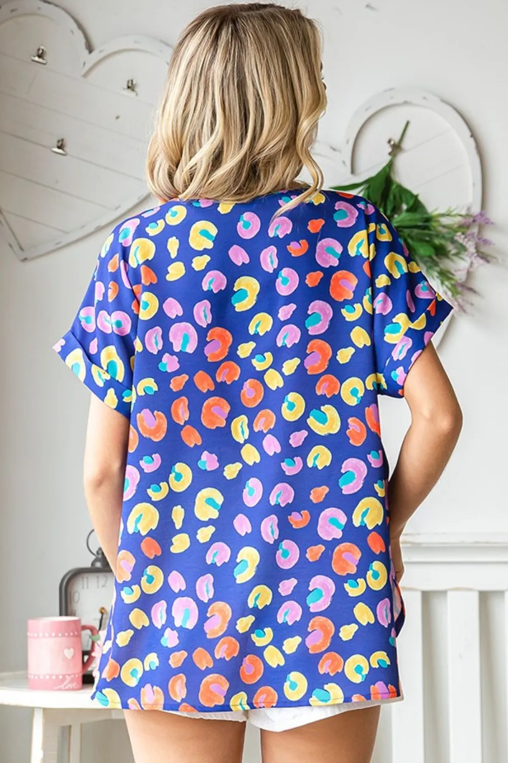 Printed V-Neck Short Sleeve Blouse, image 2