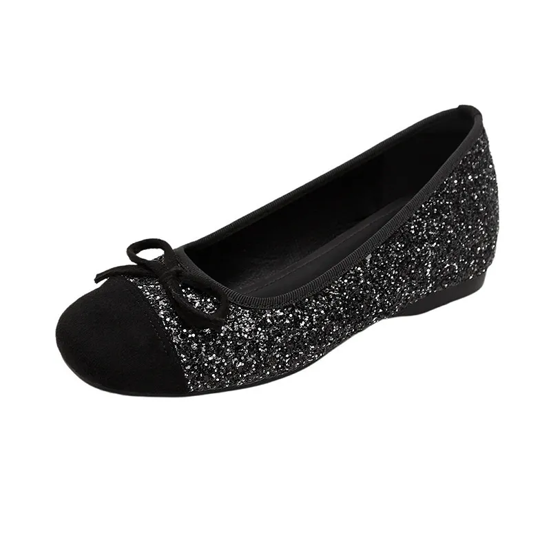 Bow Contrast Sequin Round Toe Slip-Ons, image 4