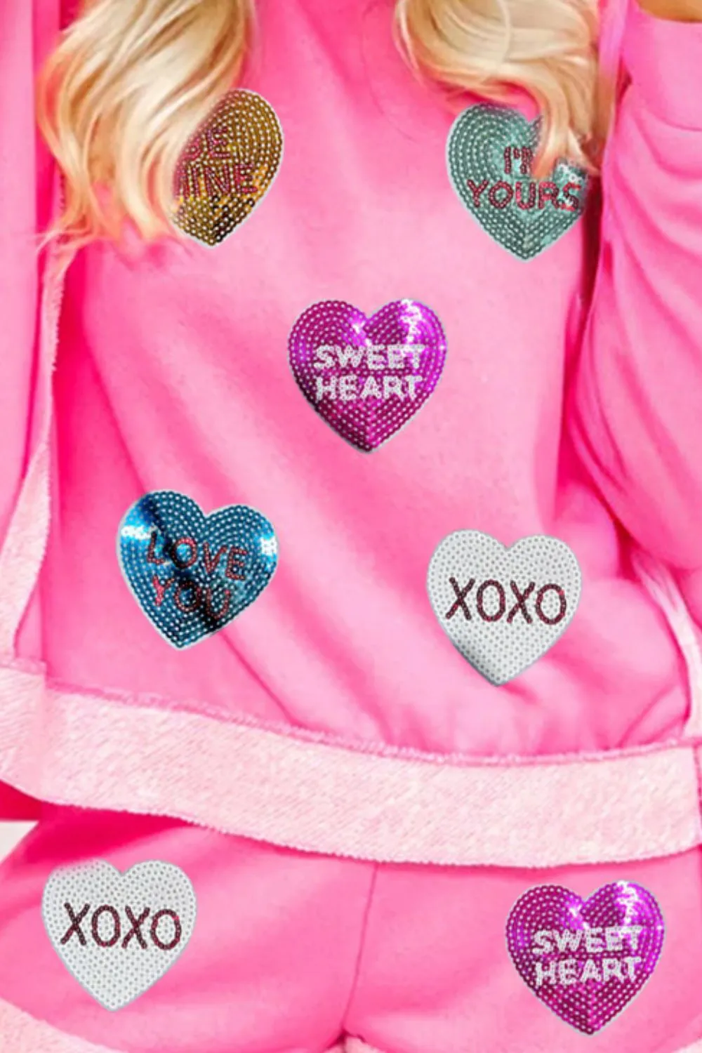 Sequin Heart Round Neck Top and Shorts Set, image 2