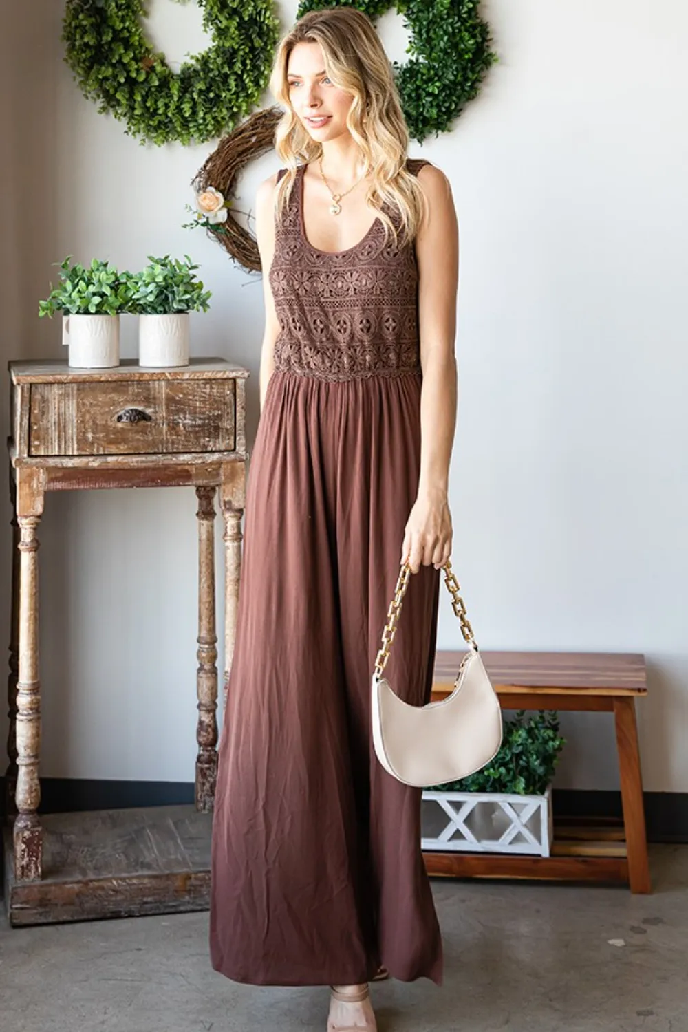 Tie Back Sleeveless Slit Wide Leg Jumpsuit, image 3