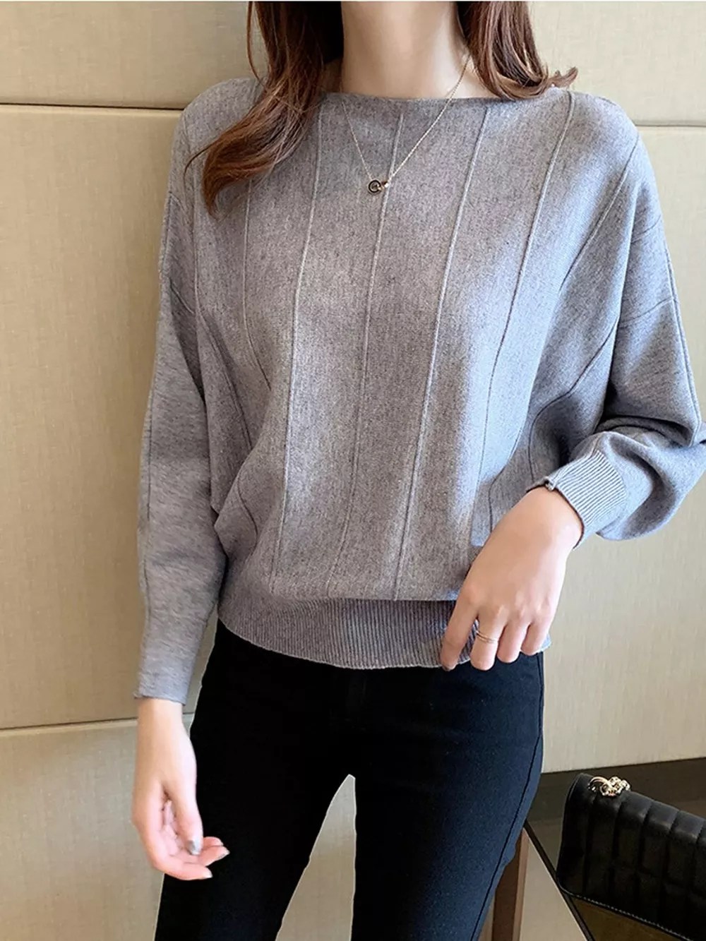 Ribbed Hem Batwing Sleeve Knit Top, image 8