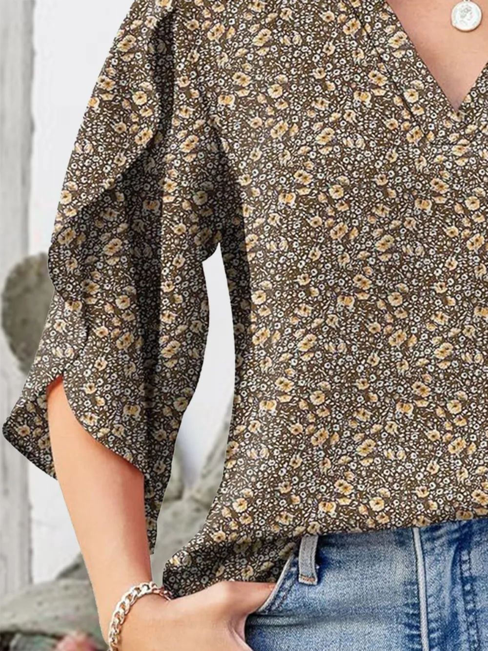 Printed Notched Half Sleeve Blouse, image 10