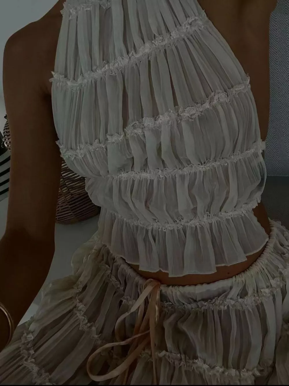 Boho Chic Ruffled Halter Crop Top and Maxi Skirt Set, image 21