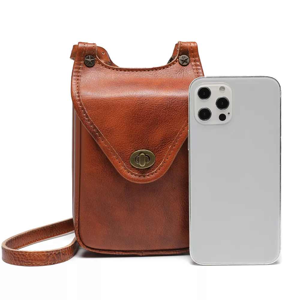 Cowhide Leather Crossbody Bag with Metal Clasp, image 2