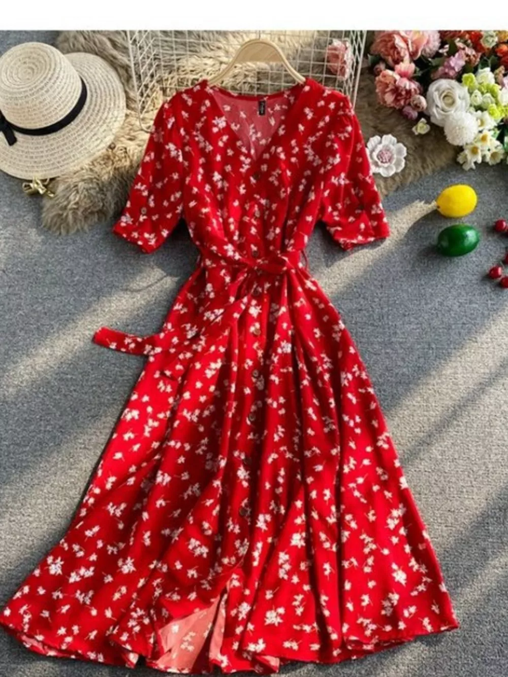 Floral Print V-Neck Midi Dress, image 2