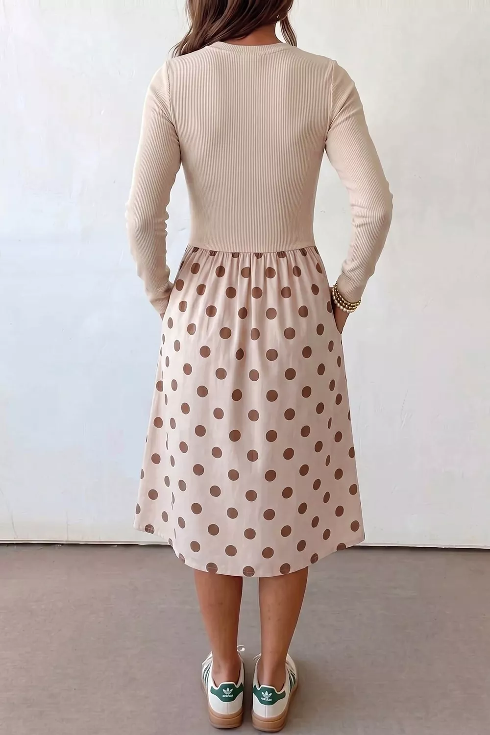 Polka Dot Midi Long Sleeve Dress, image 3