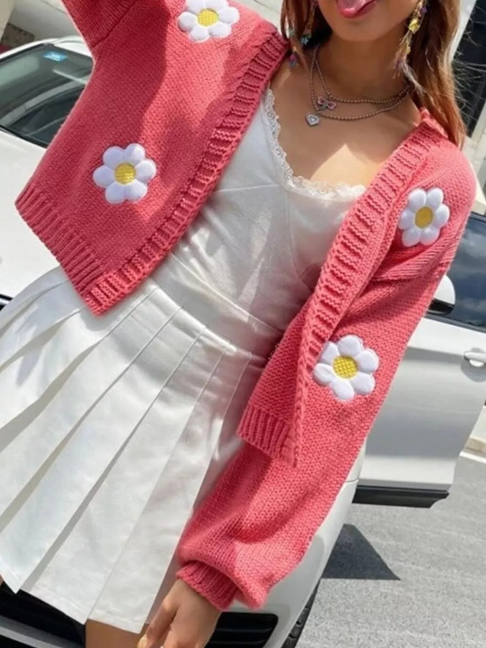 Floral Open Front Knit Cardigan, image 3