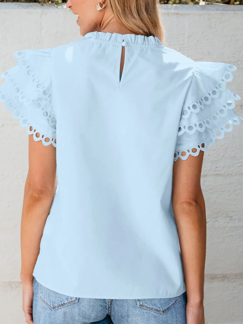 Layered Ric Rac Short Sleeve Filled Neck Blouse, image 3