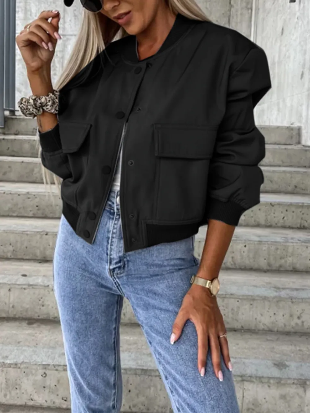 Baseball Collar Dropped Shoulder Jacket, image 5