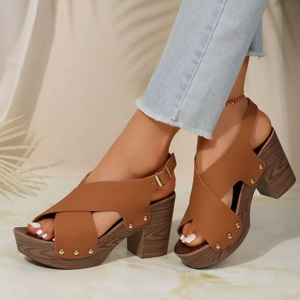 Crisscross Block Heels Sandals, image 19