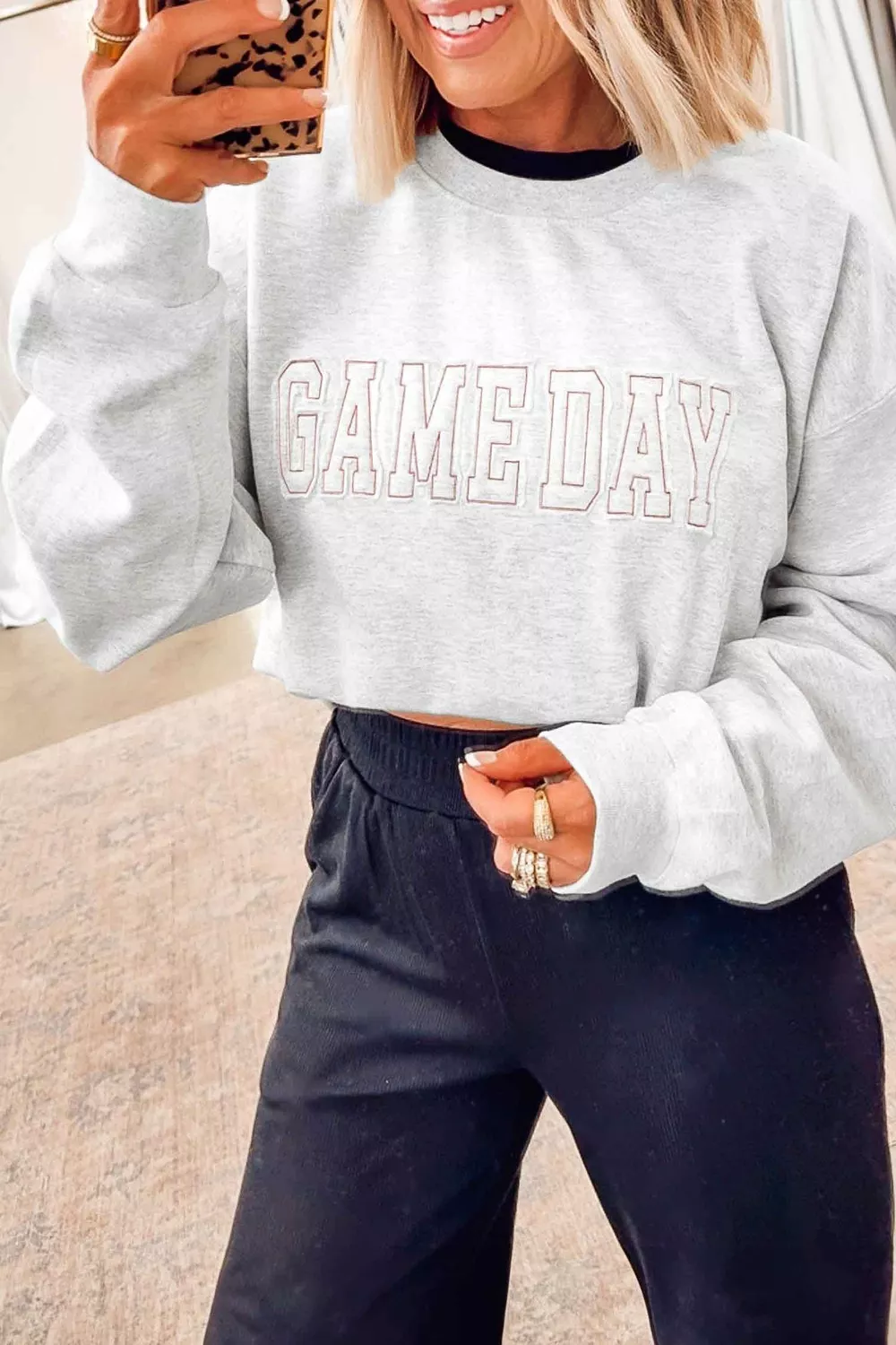 Game Day Letter Embroidery Long Sleeve Round Neck Sweatshirt, image 5