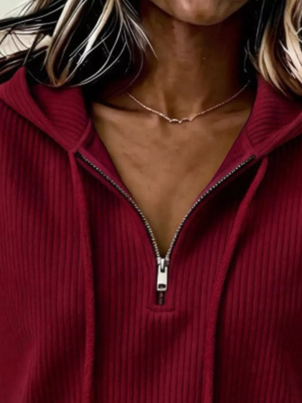 Ribbed Knit Quarter-Zip Hoodie, image 20