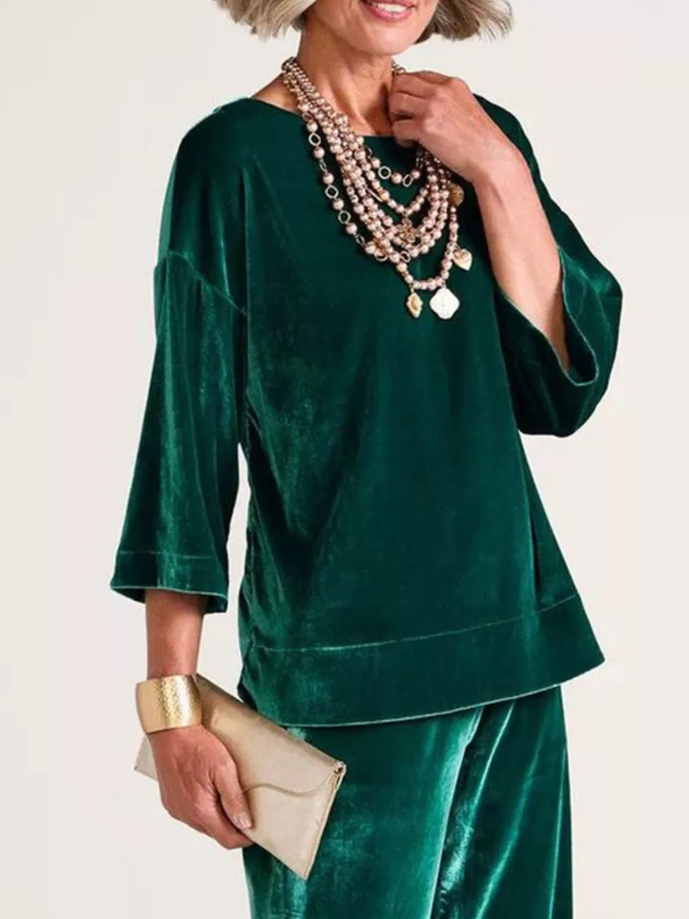 Velvet Boat-Neck T-Shirt with Three-Quarter Sleeves, image 11
