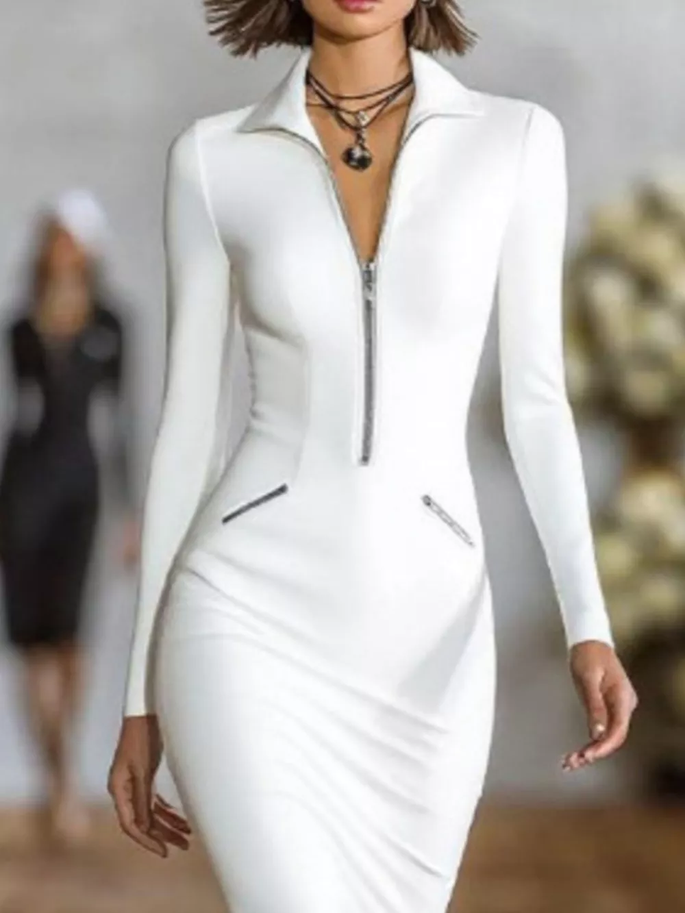 Full Size Zip-Front Bodycon Midi Dress Plus Size, image 5