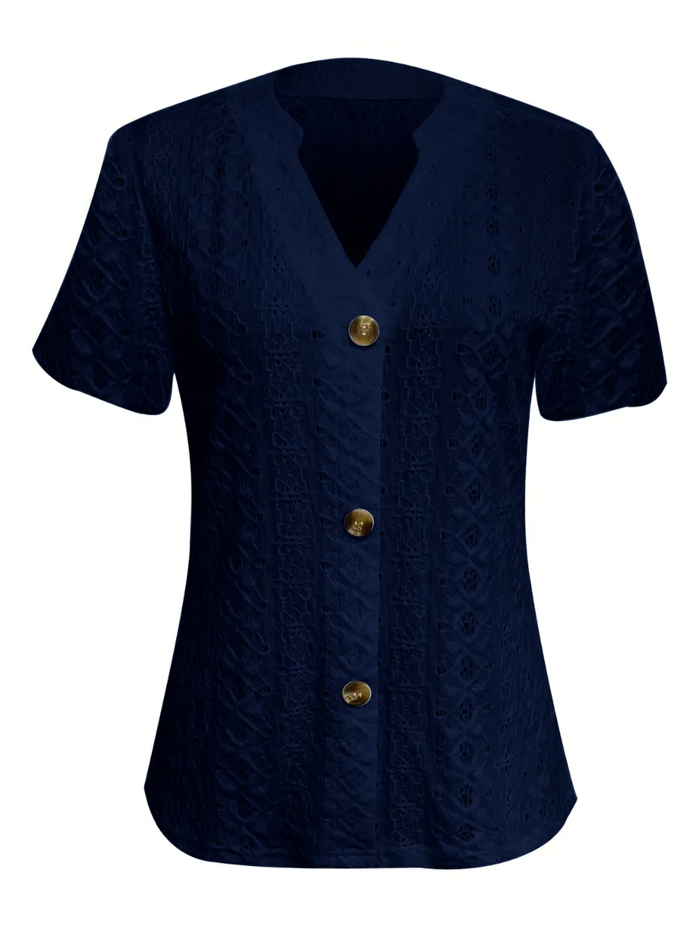 Openwork Notched Short Sleeve Top, image 20