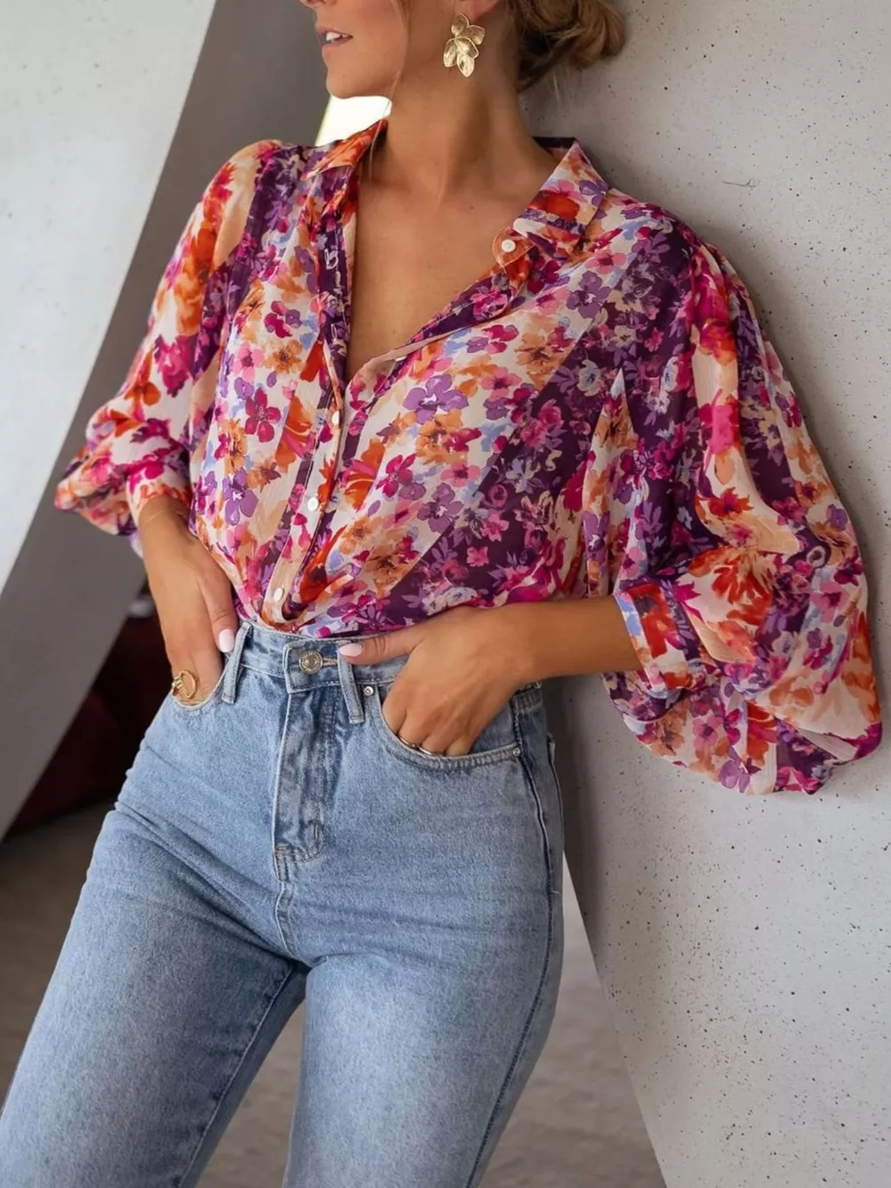 Floral Print Button Up Shirt, image 3