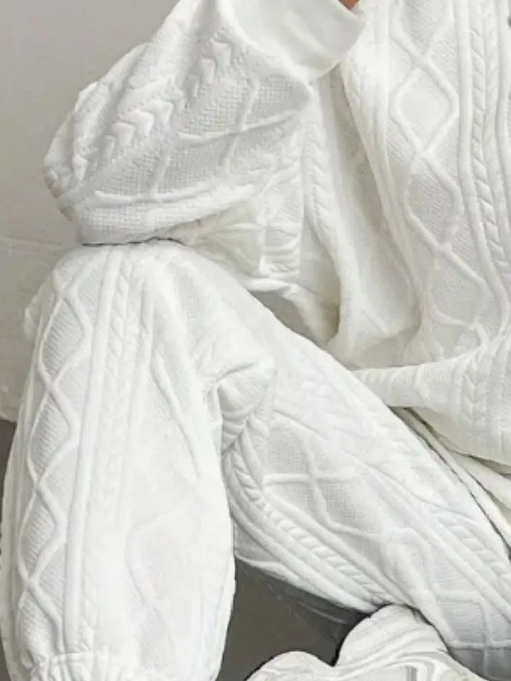Texture Round Neck Long Sleeve Top and Pants Set, image 6