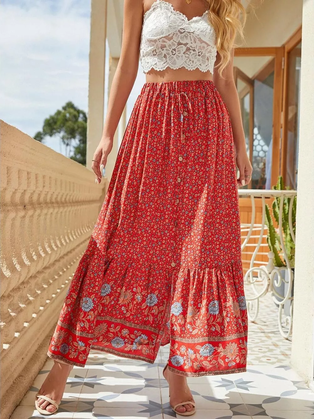 Floral Print Slit Skirt, image 10
