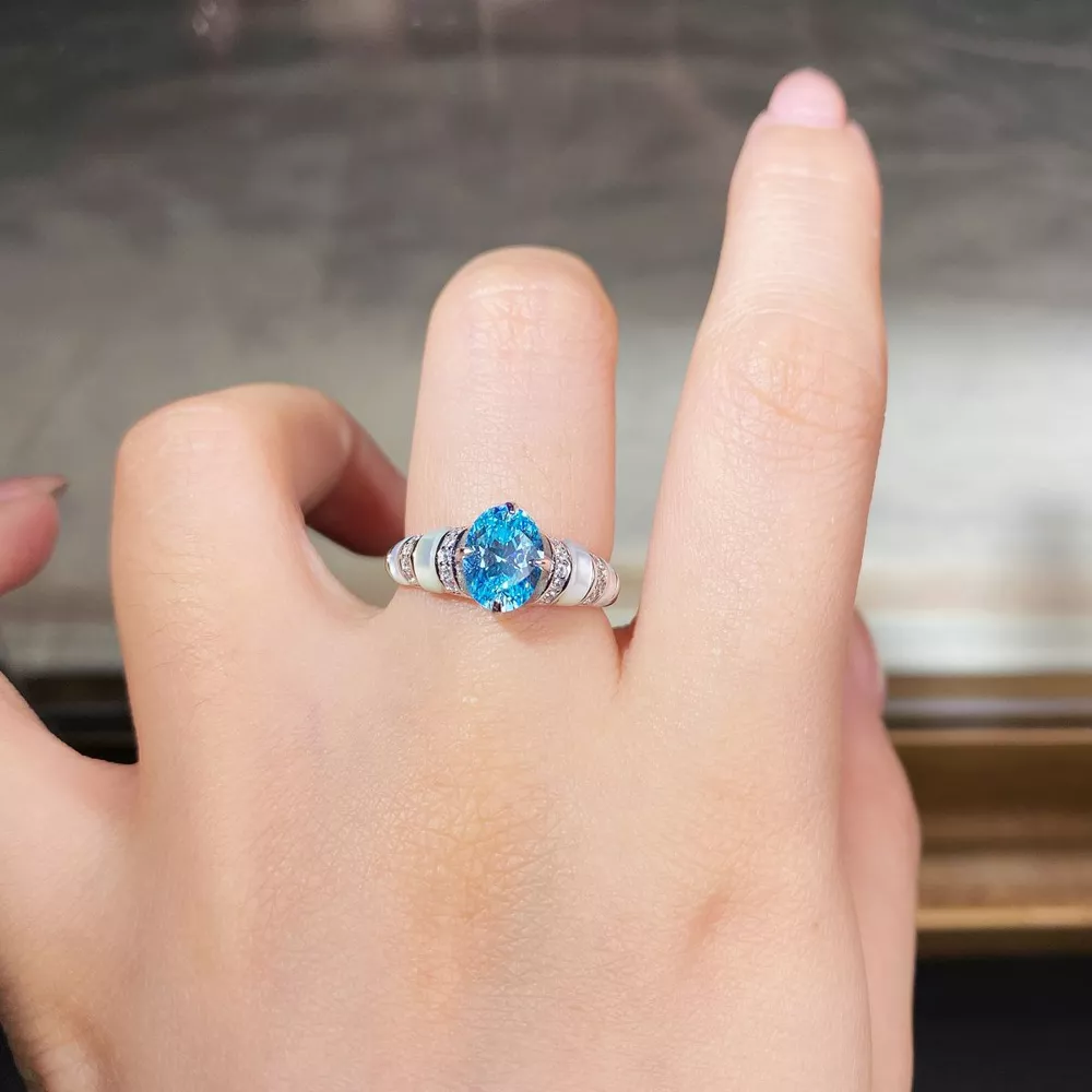 925 Sterling Silver Zircon Geometric Ring, image 2