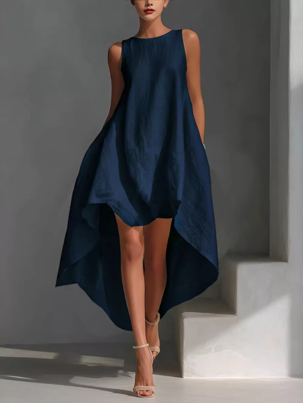 High-Low Round Neck Sleeveless Dress