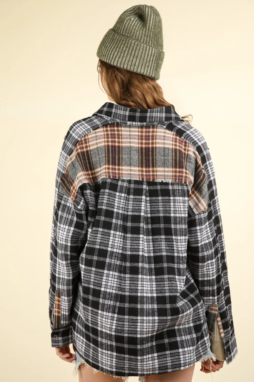 Contrast Plaid Raw Detail Shirt, image 2