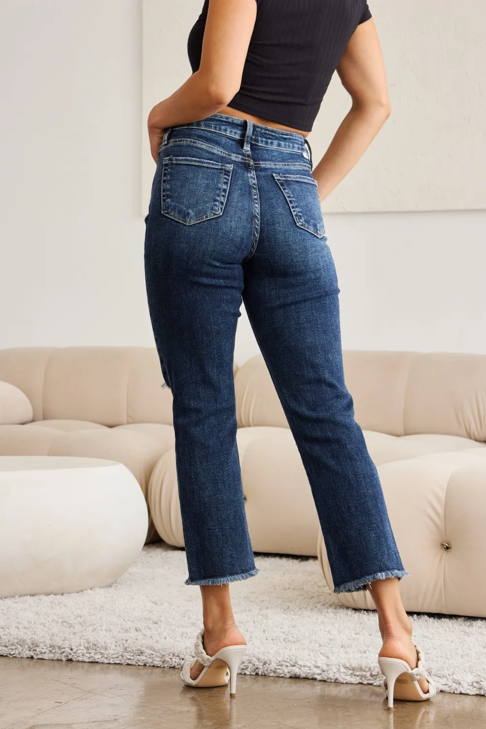 Crop Dylan Full Size Tummy Control Distressed High Waist Raw Hem Jeans, image 16