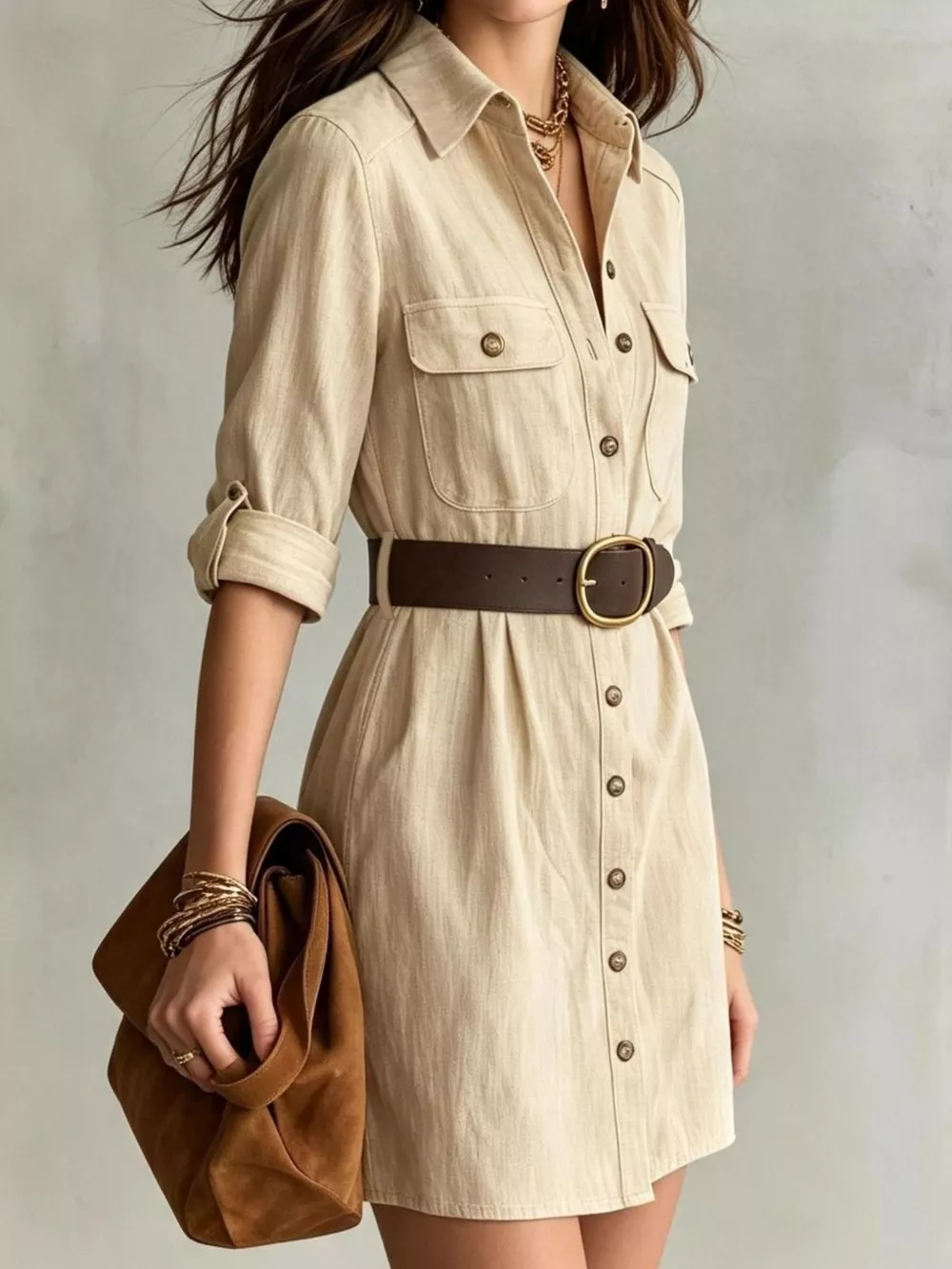 Button Front Long Sleeve Shirt Dress, image 2