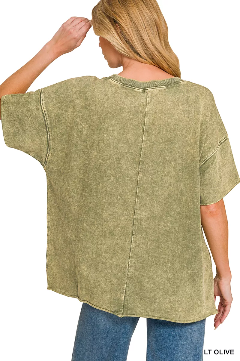 French Terry Washed Drop Shoulder Raw Edge Top, image 3