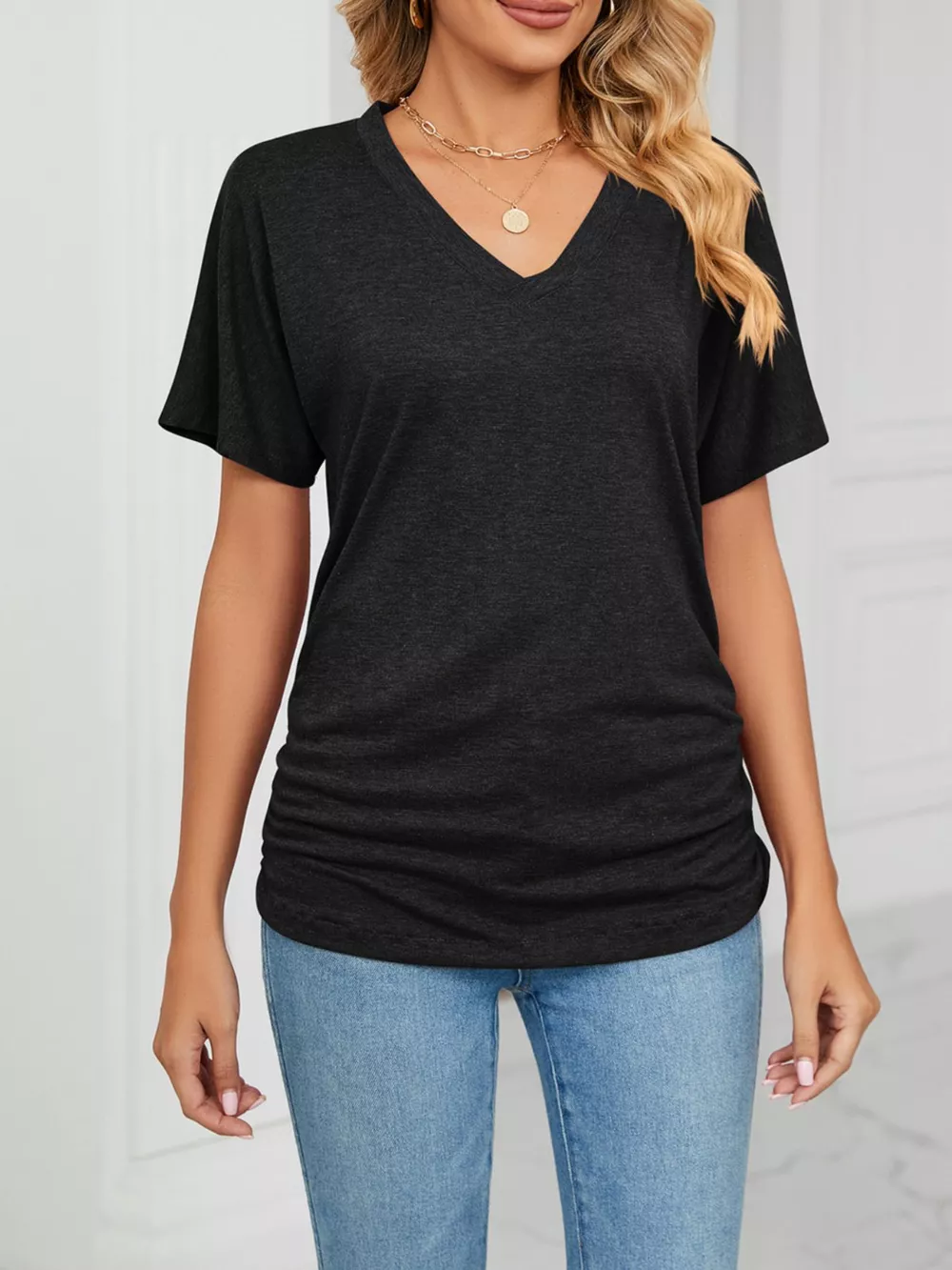 Casual V-Neck Short Sleeve T-Shirt, image 3