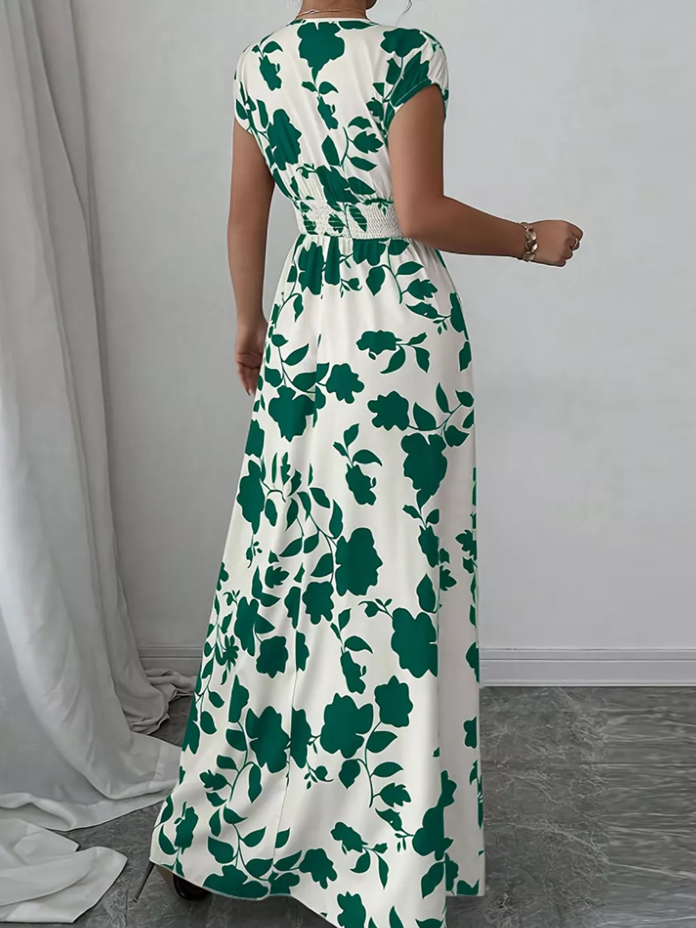 Printed Surplice Cap Sleeve Maxi Dress, image 4