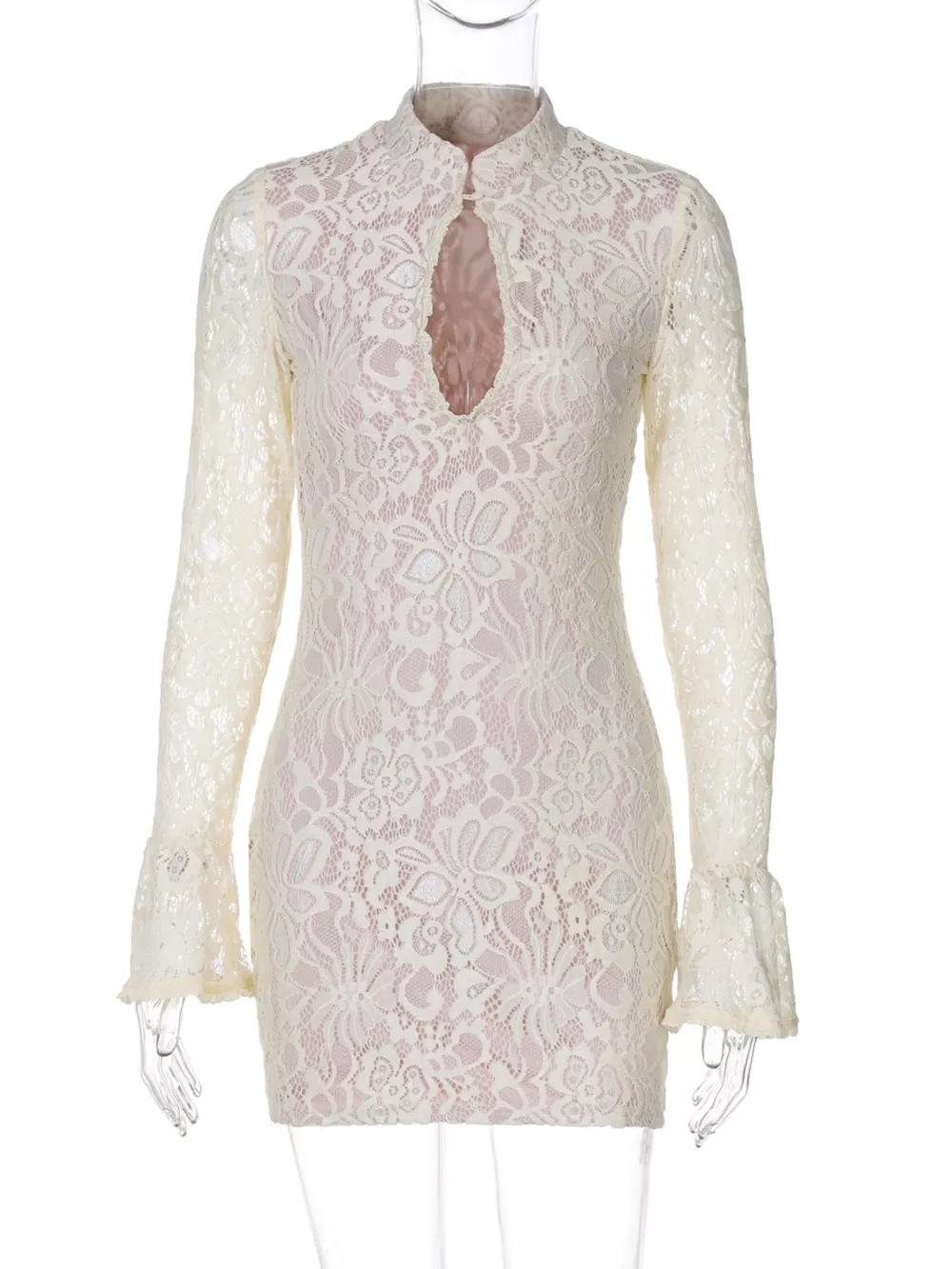 Lace Cutout Long Sleeve Mini Dress, image 14