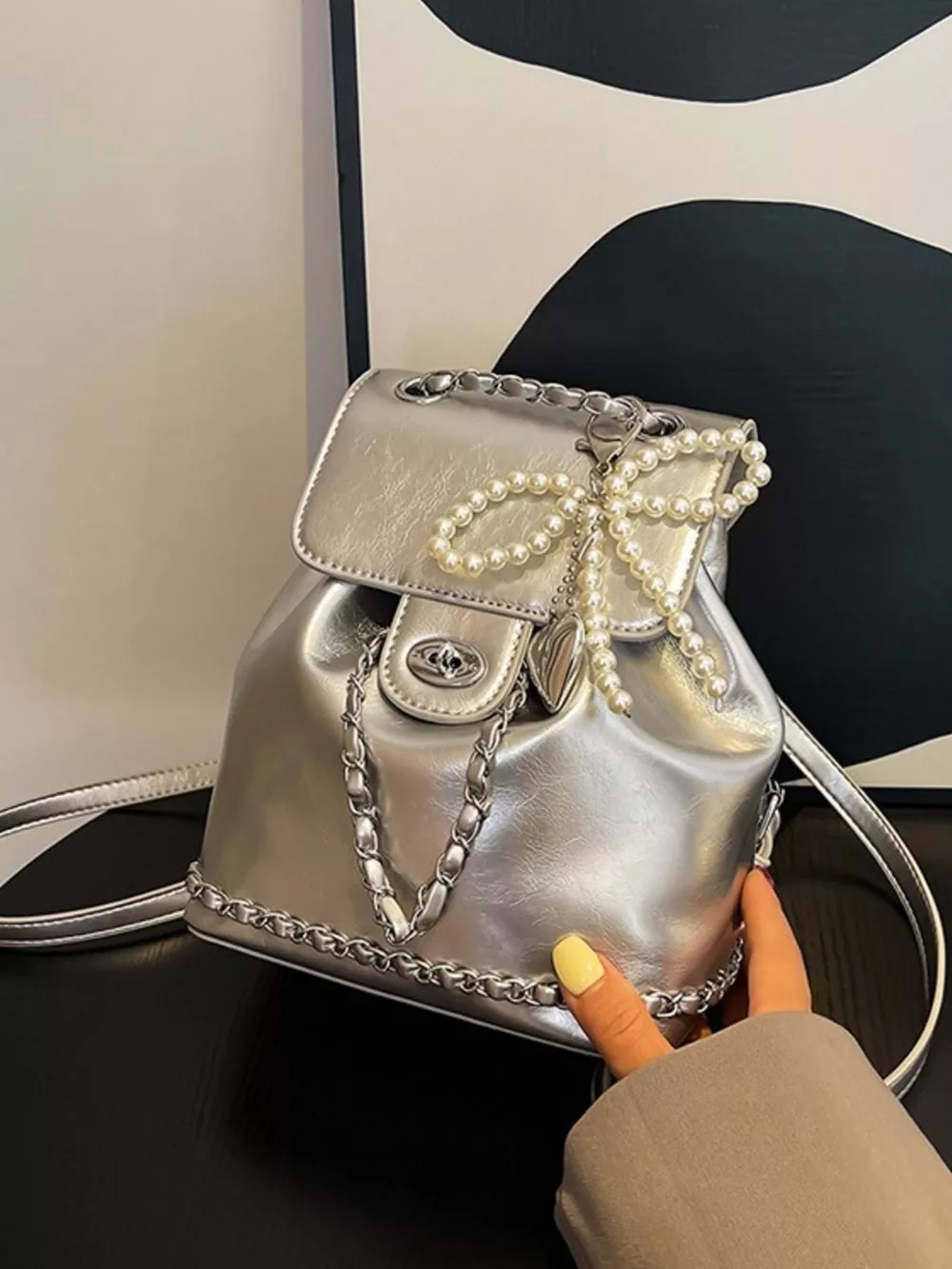 Pearl Decor Backpack Bag, image 4
