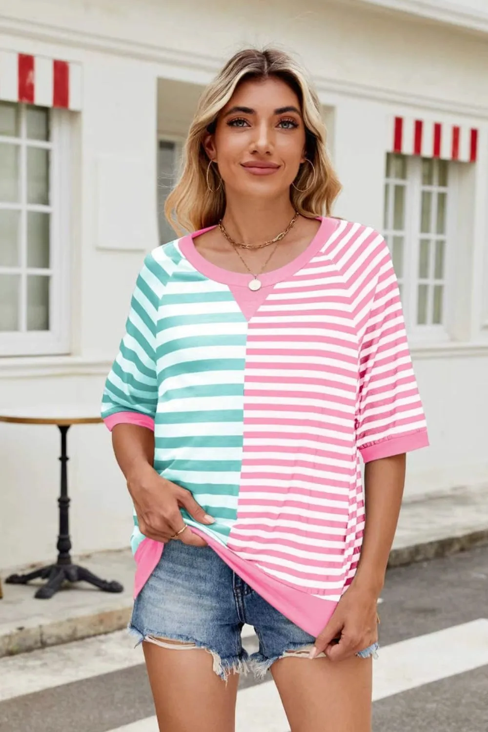 Striped Round Neck Half Sleeve T-Shirt