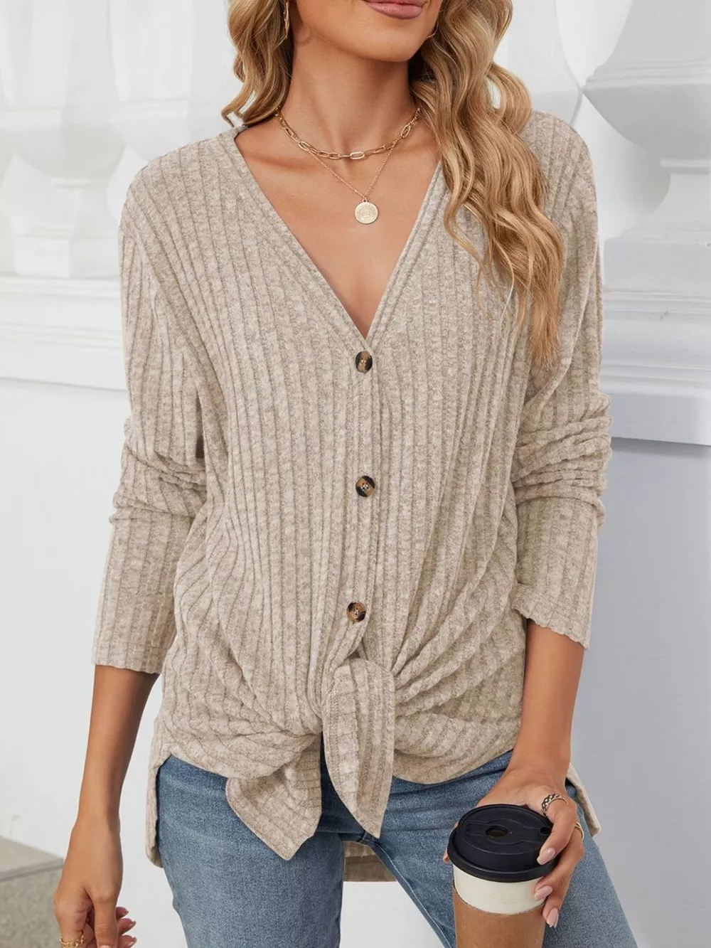 Ribbed Button-Up Cardigan, image 8