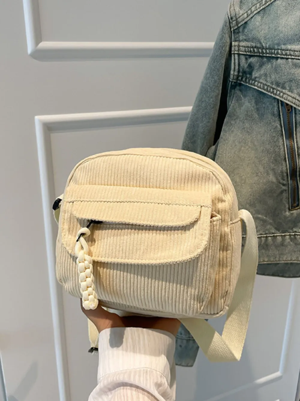 Corduroy Crossbody Bag with Adjustable Strap, image 7