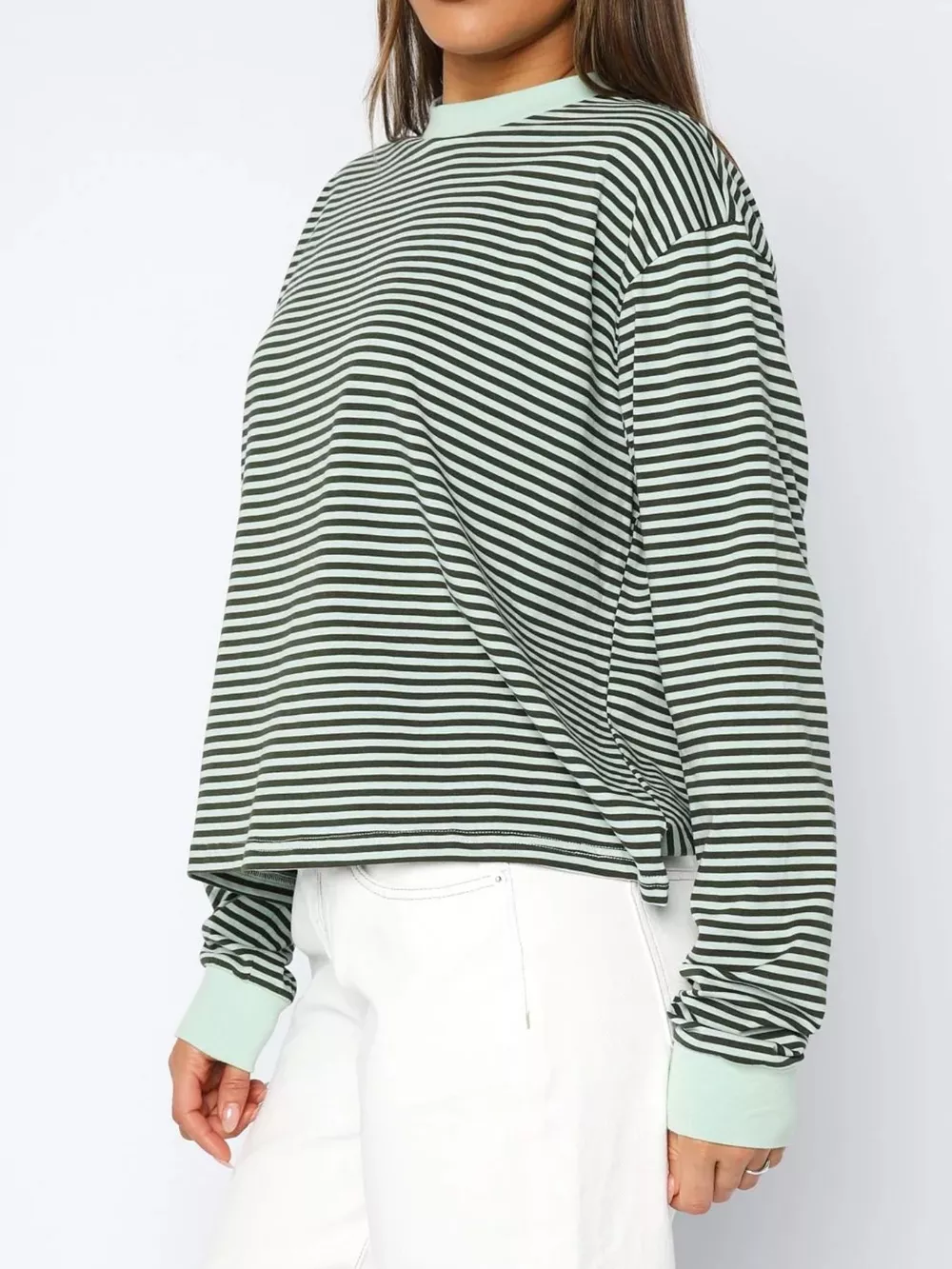 Striped Oversized Round Neck Sweatshirt, image 5
