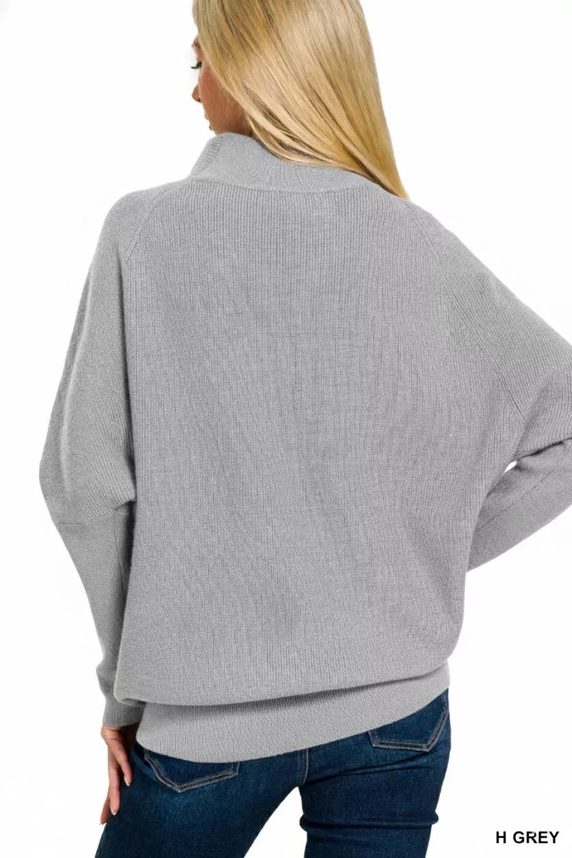 Viscose Dolman Sleeve Mock Neck Sweater, image 2