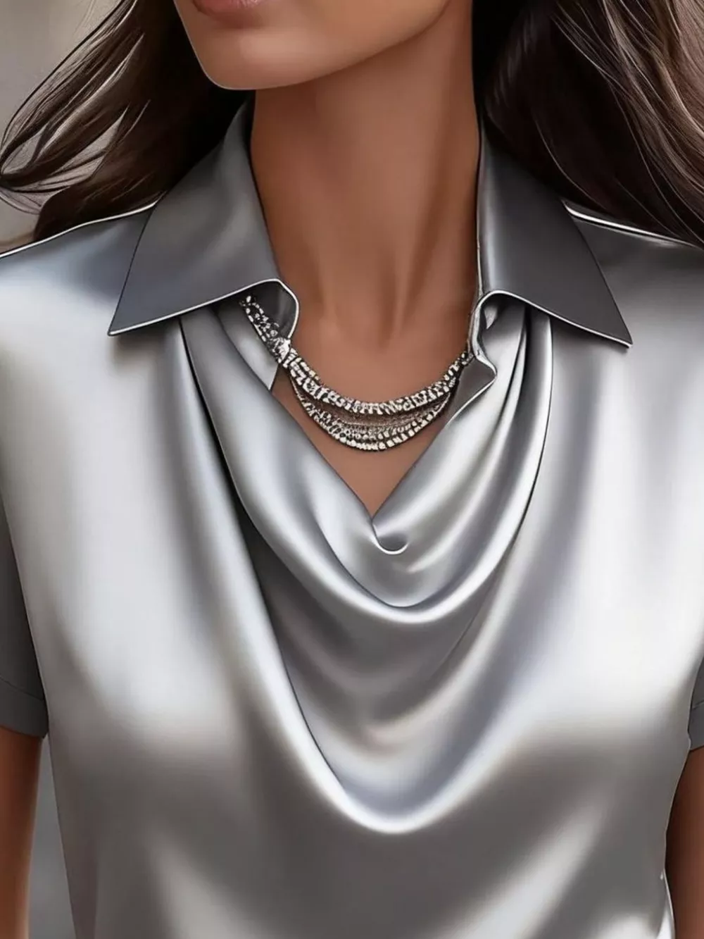 Full Size Cowl Neck Short Sleeve Satin Blouse Plus Size, image 7