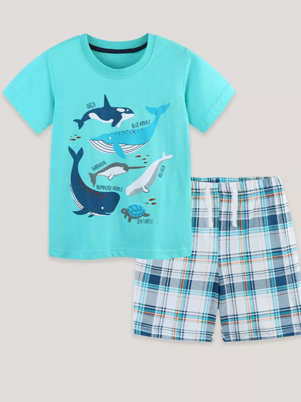 Children's Ocean Friends Tee and Plaid Shorts Set, image 2