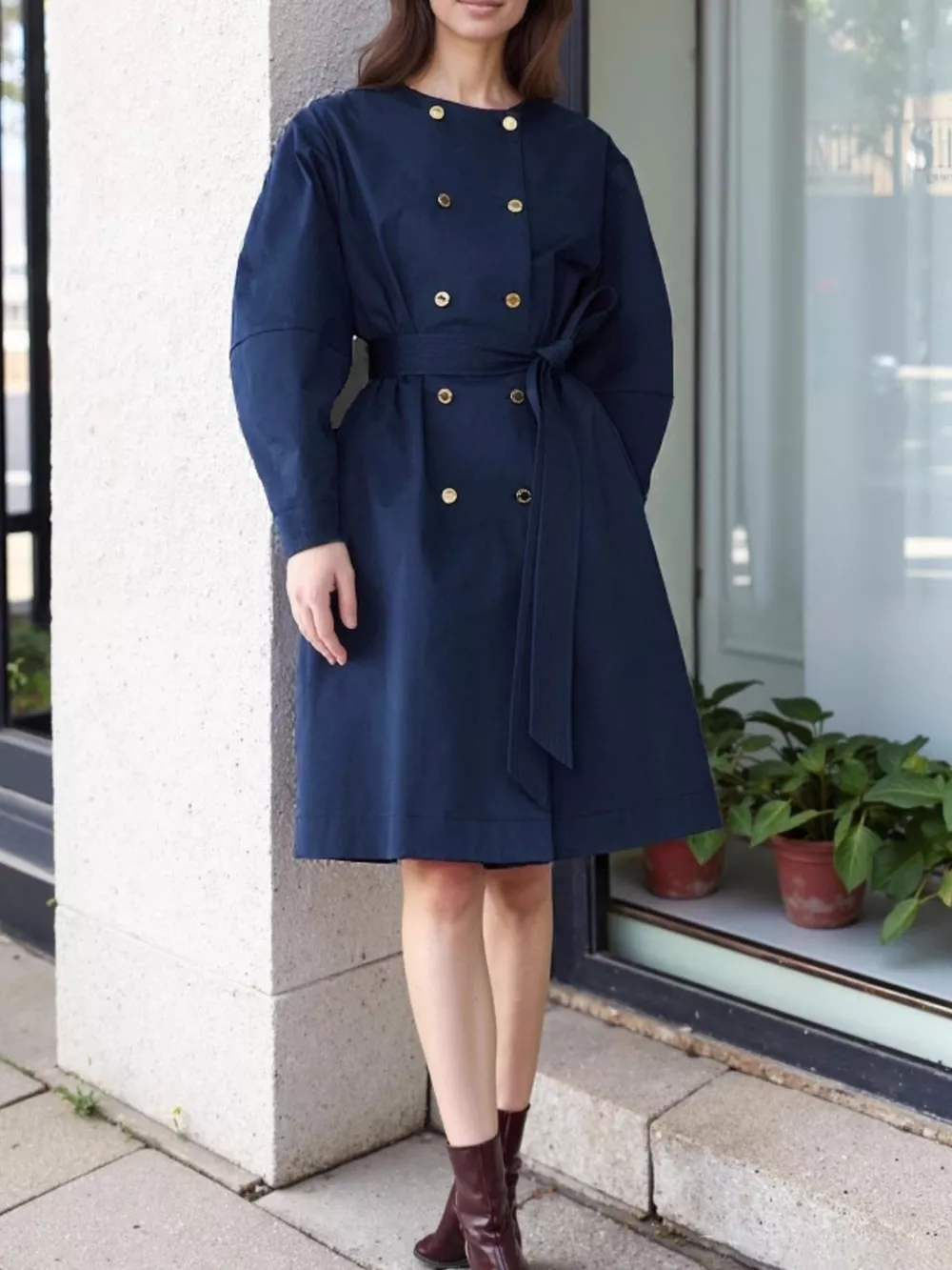 Double-Breasted Long Sleeve Trench Coat, image 3