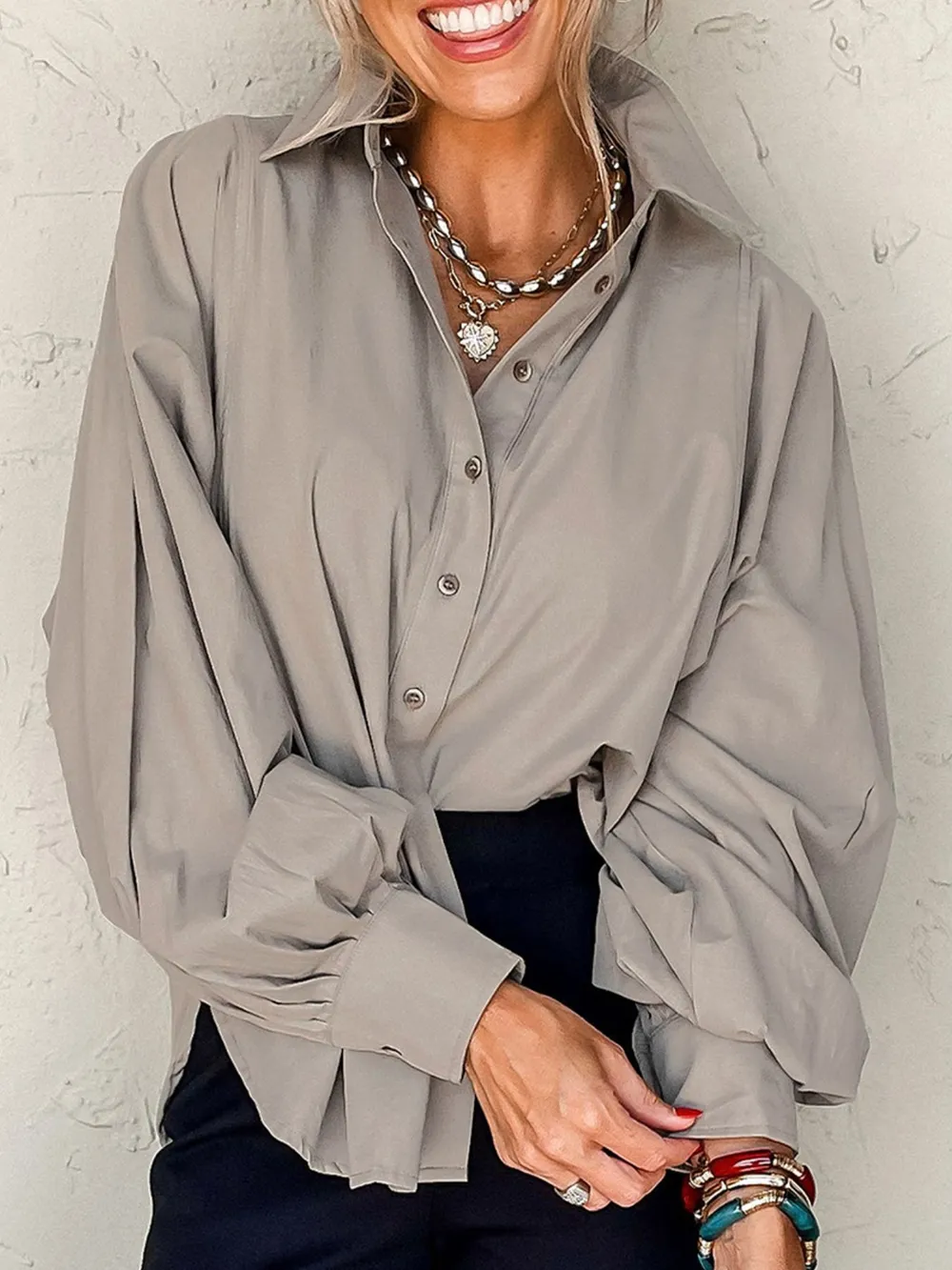 Button Up Lantern Sleeve Shirt, image 3