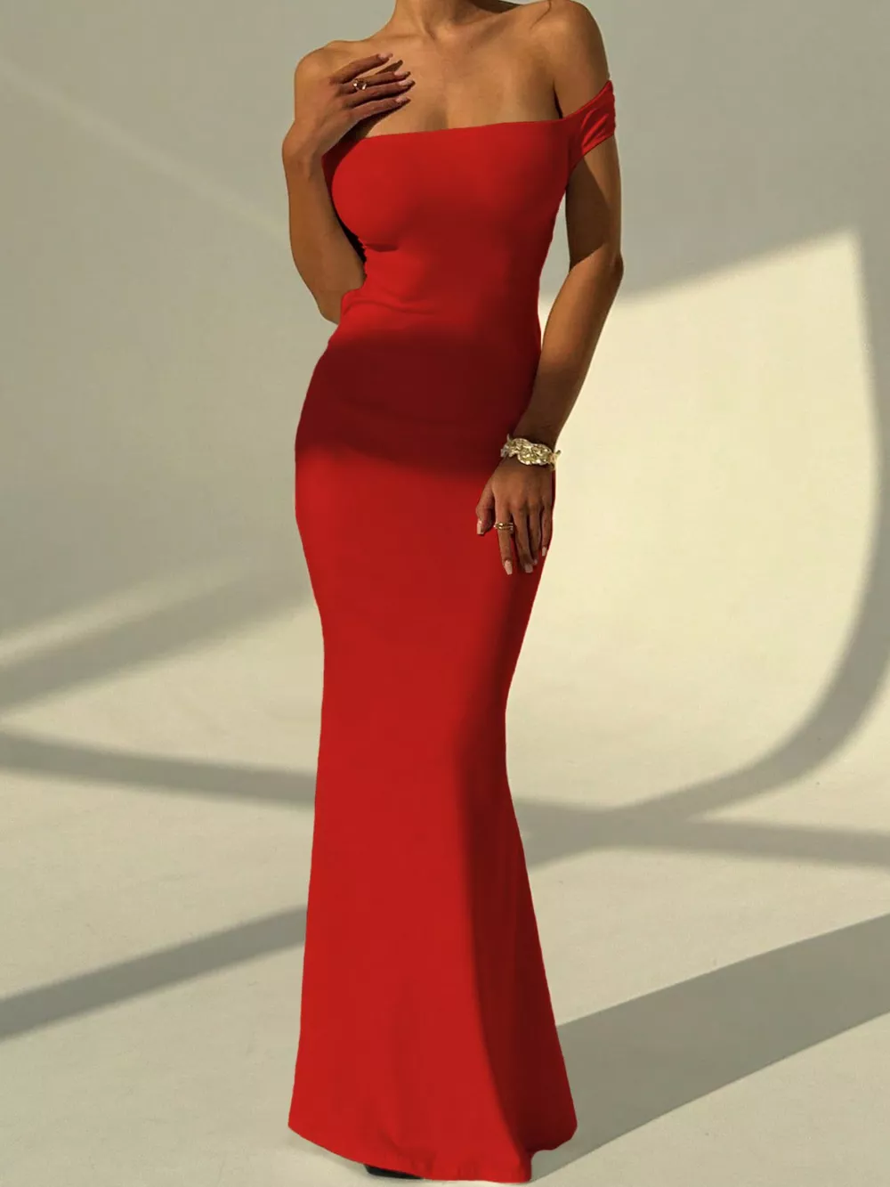 Backless Off-Shoulder Bodycon Mermaid Maxi Dress, image 7