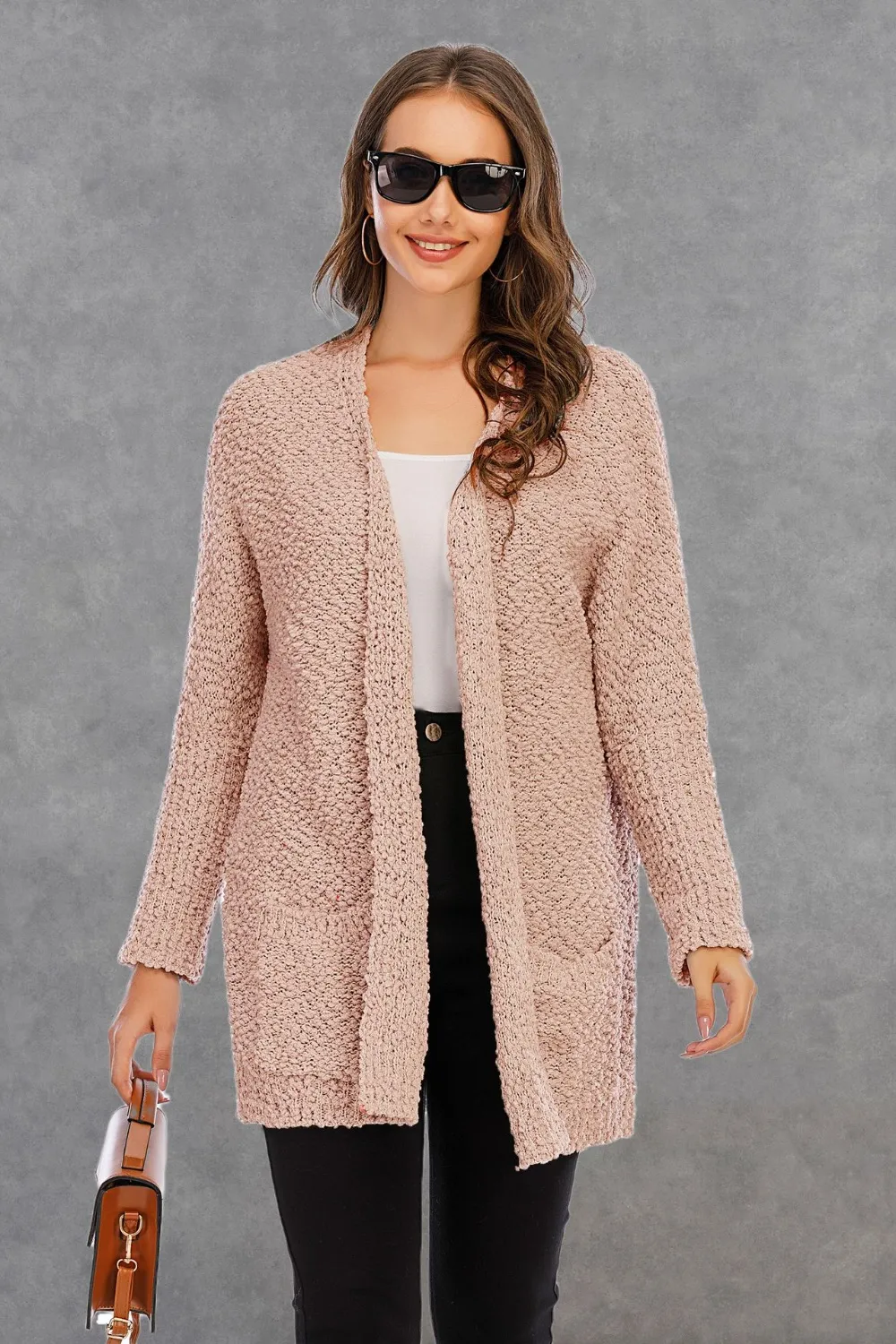 Pocketed Open Front Long Sleeve Cardigan, image 5