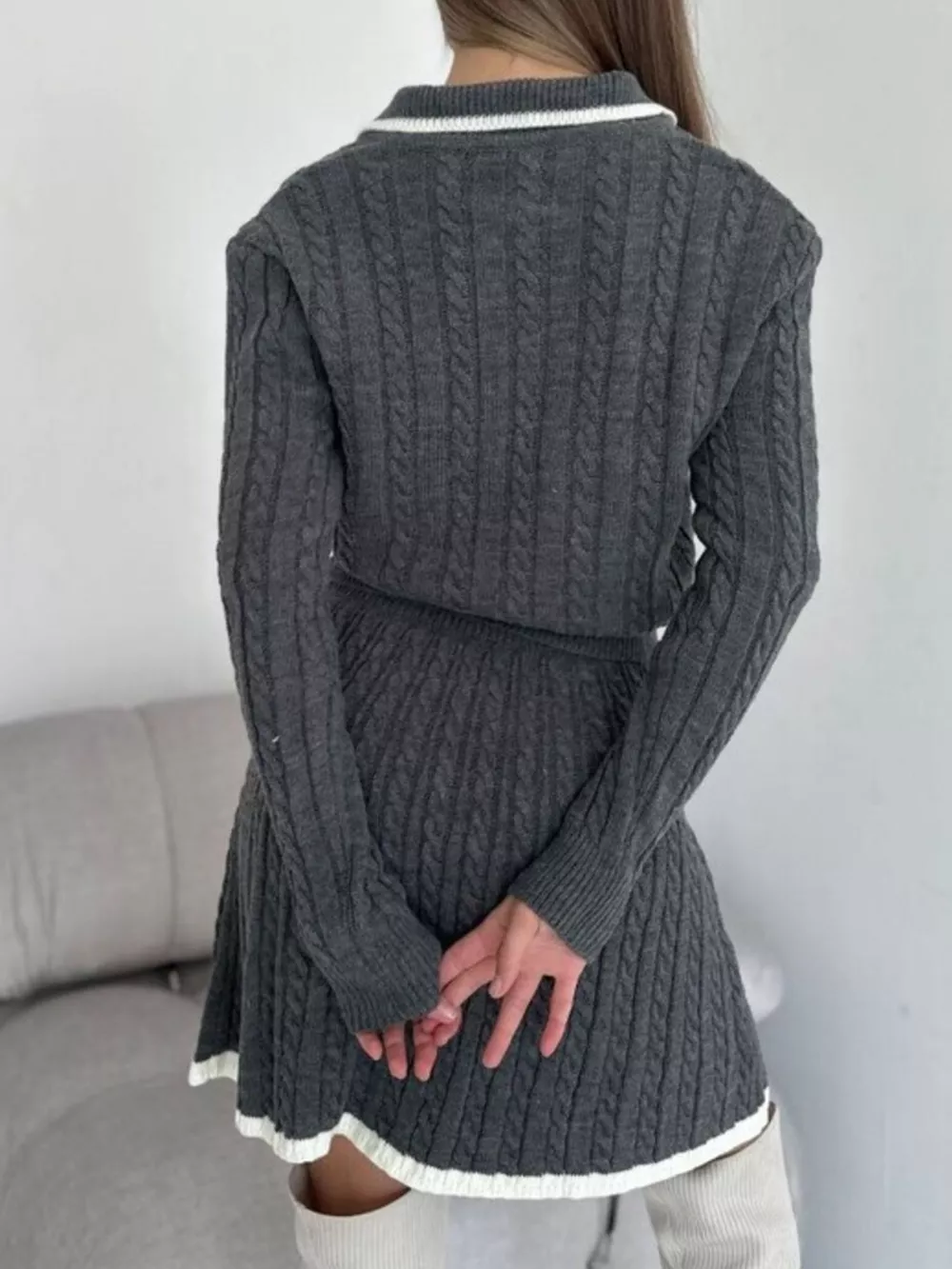 Cable Knit Long Sleeve Top and Skirt Sweater Set, image 9